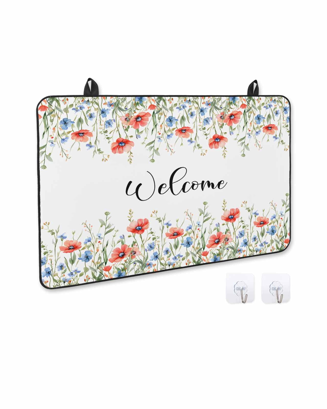 nqOlkjepod Large Induction Cooktop Protector Mat 36"x21", Red Blue Spring Floral Stove Top Covers for Electric Stove, Pastoral Botanical Welcome Stove Burner Cover Mats, Glass Top Stove Cover