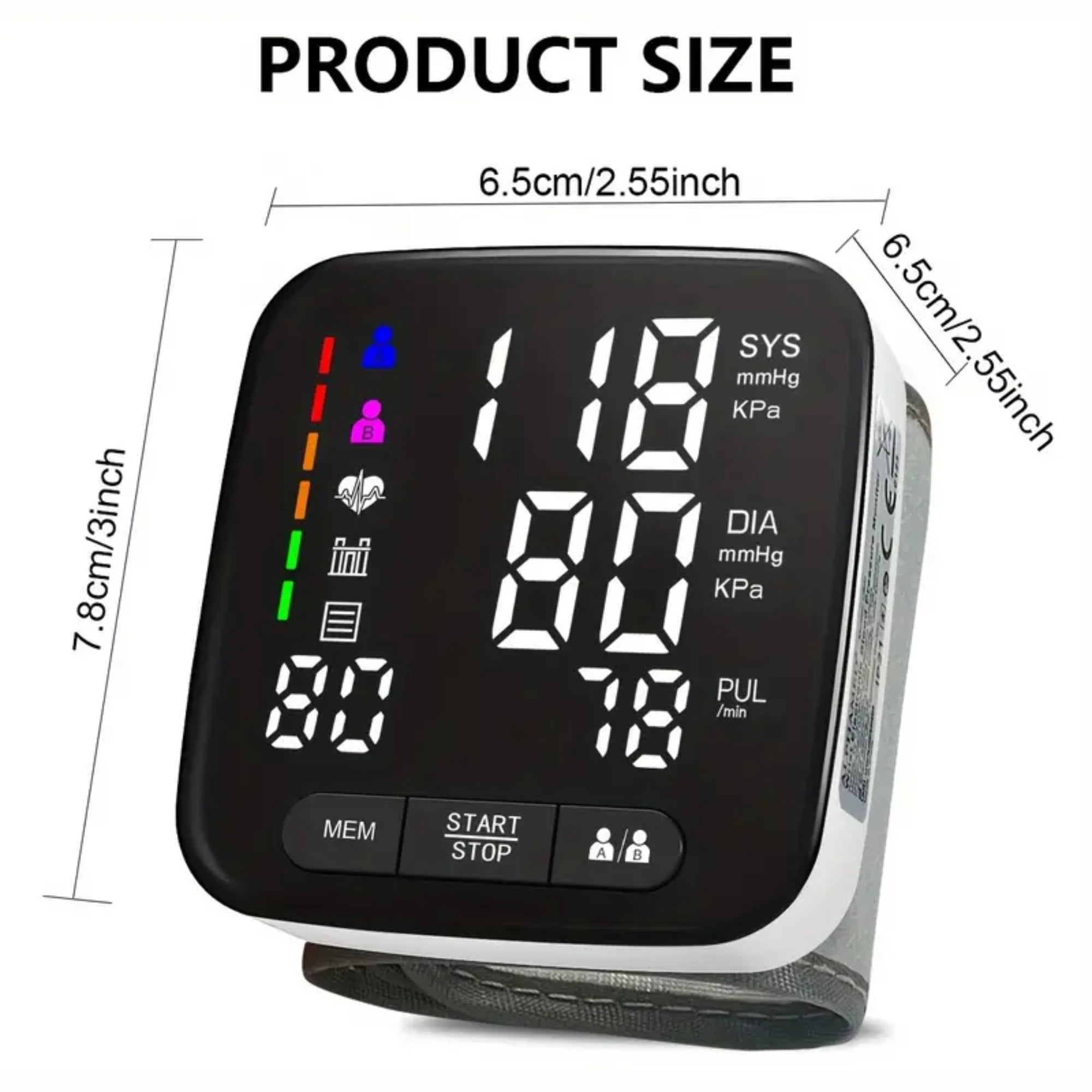 Wrist Blood Pressure Monitor, 5.3-8.4 Inch Large Backlit Display, Detachable Adult Cuff, Arrhythmia Detection, 2x90 Memory Readings, Battery-Powered (Battery Not Included), Health Monitoring Device |