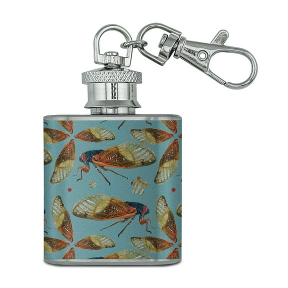 Insect Wings Pattern Stainless Steel 1oz Mini Flask Key Chain
