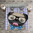 thumbnail image 3 of Ambesonne Pug Quilted Bedspread Set 3 Pcs, Nerdy Glasses Bow Tie Dog, King Size, Sand Brown Black Blue, 3 of 3