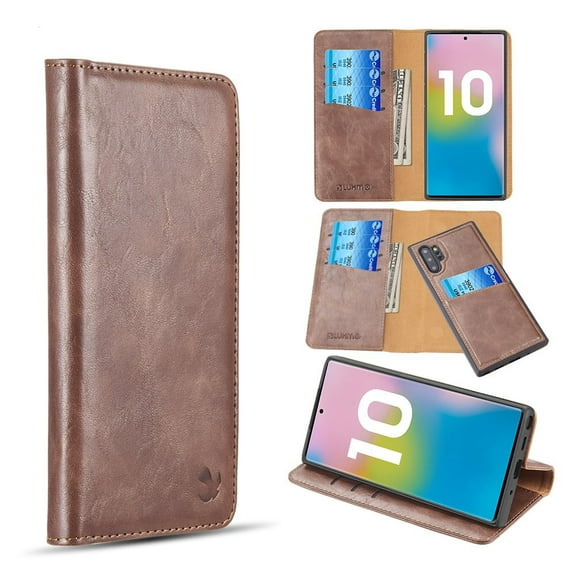 GSA Gentleman Detachable Folio Wallet Case for Samsung Galaxy Note 10 Plus - Brown