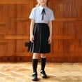 thumbnail image 5 of SGFCWSX Girls 3-Piece School Uniform Set, Kids Short Sleeve Collared Shirt with Bow Tie and Pleated Skirt Outfit Black Size 7-8 Years, 5 of 8