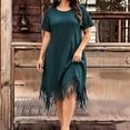 thumbnail image 2 of SAWOBUUN Womens Plus Size Summer Boho Fringe Dress Short Sleeve Crew Neck Loose Tassel Hem Midi Shift Dress for Beach Vacation, 2 of 5