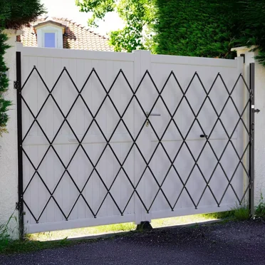 Uforic 85" H x 85" W Single Folding Security Gate Scissor Gate with Padlock Black steel