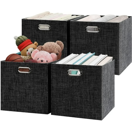

Fabric Storage Cubes 13×13×13 cube storage bins Foldable Drawers Baskets Containers for Shelf Cabinet Bookcase Thick and Heavy Duty (4pcs Black)
