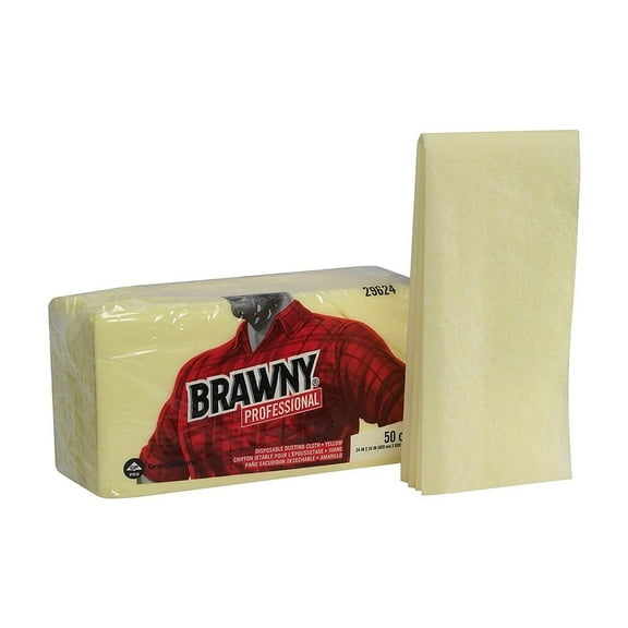 Brawny Industrial Dusting Cloths, Quarterfold, 24X24, Yellow, 50/Pk, 4/Ct