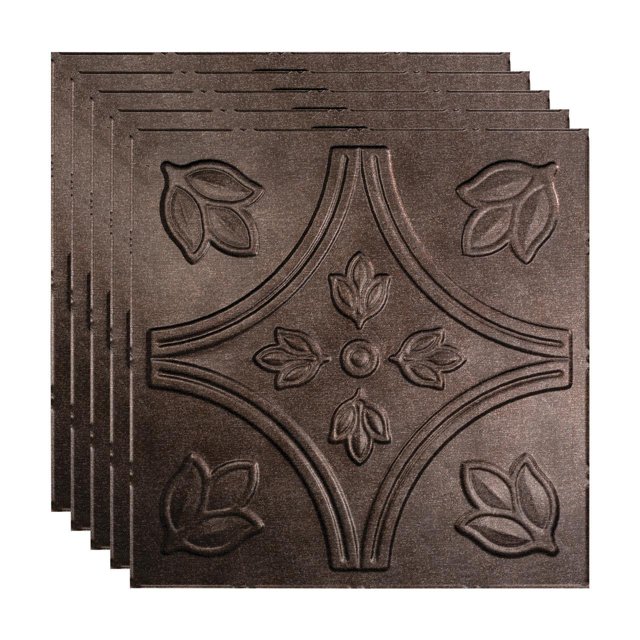 FASÄDE Traditional Style/Pattern 5 Decorative Vinyl 2ft x 2ft Lay in Ceiling Panel in Smoked Pewter (5 Pack)