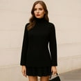 thumbnail image 6 of Women's Cable Knit Sweater Dress - Pleated Patchwork Mini Dress with Crewneck Long Sleeve, 6 of 7