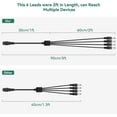 thumbnail image 4 of 3FT Exra Long 2 Pack 1 Female to 4 Male 5.5mm*2.1mm DC Power Splitter Cable, 1 to 4 Way DC Power Output Y Adapter Cable Cord for CCTV Cameras Router LED Light Strip and More (2), 4 of 7