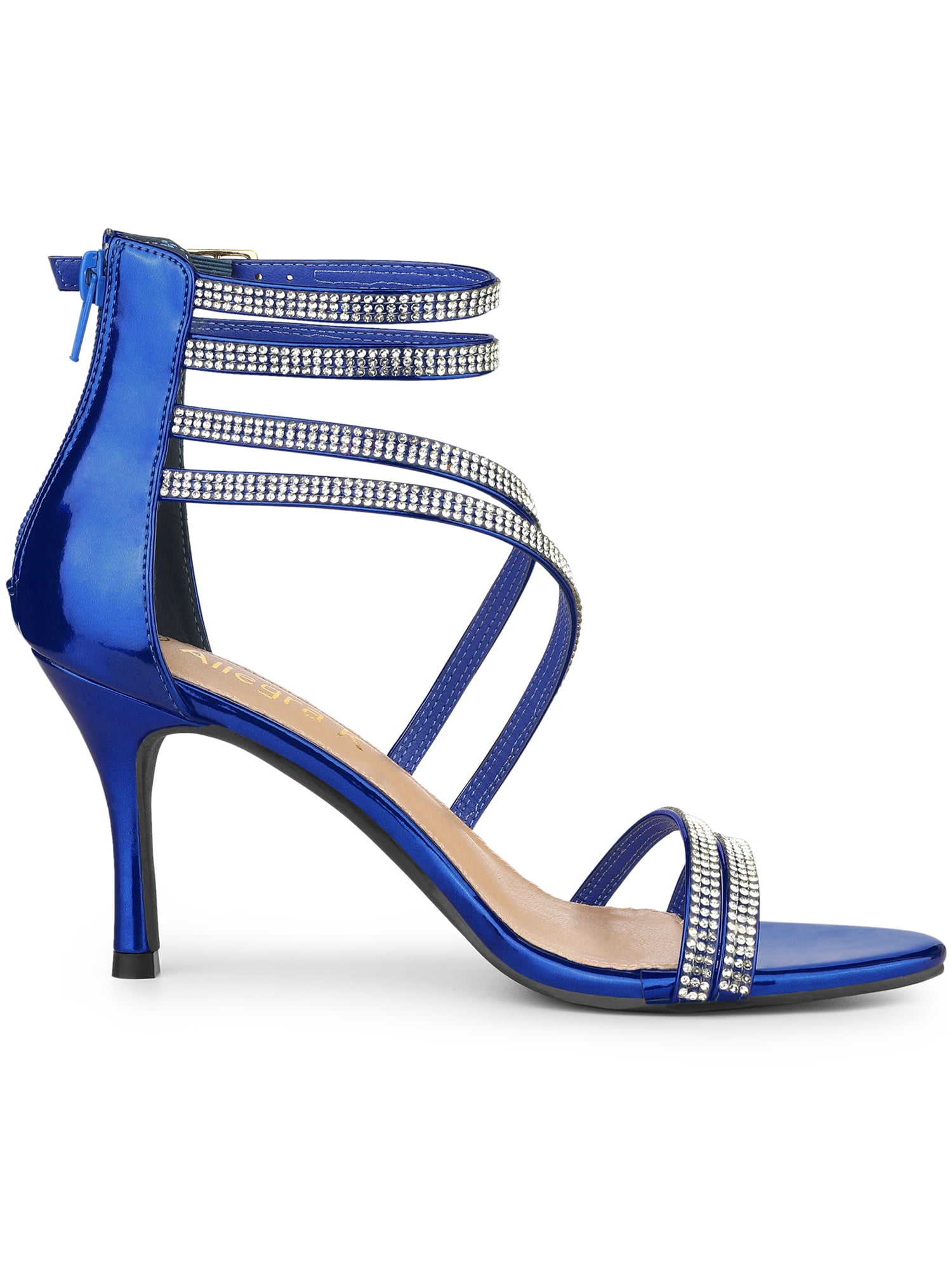 DARING DIVA Women's Ankle Strap Rhinestone Stiletto Heels Sandals Navy Blue 11