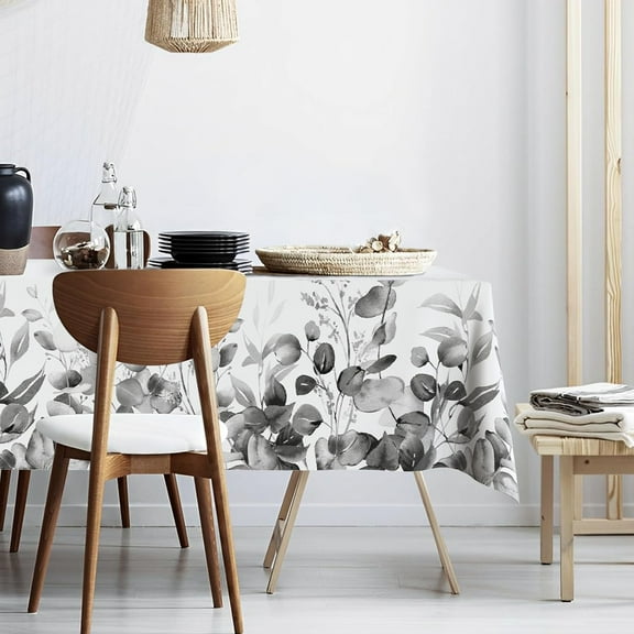 Gray Eucalyptus Leaves Fabric Waterproof Tablecloth,Rectangle Watercolor Wrinkle Oil-Proof Resistant Table Cover for Dining Table, Buffet Parties and Camping, Mint Color (60" x 84")