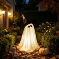 thumbnail image 2 of Halloween Wizard Ghost Light Up Decoration, Outdoor Spooky Stand Up Ghost with Witch Hat Warm Glowing Ornament, for Front Door Entrance Home Yard Garden Party Layout Display, 2 of 6