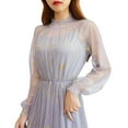 thumbnail image 6 of YM YOUMU Women Summer Chiffon Dress Stars Moon Print Embroidered Long Puff Sleeve Princess Dress, 6 of 6
