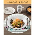 thumbnail image 3 of 15 Inch Round Placemats Set of 6, Happy Easter Non Slip Heat Insulation PP Table Mats, Watercolor Gnomes Rabbits Eggs Love Green Plaid Washable Place Mats for Kitchen Dining Party Table Decor, 3 of 7
