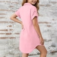 thumbnail image 4 of PiGOGI Girls Short Sleeve Button Down Shirt Dress Pocket Casual Long Top Solid Color Soft Summer Dress Pink 13Years, 4 of 8