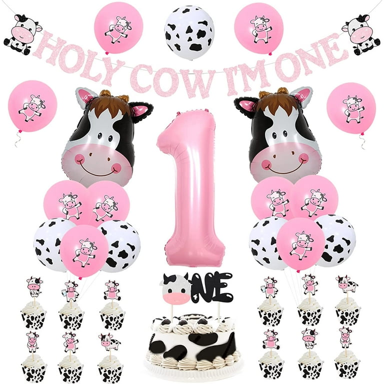 løbetur replika Håndskrift Kreatwow Pink Cow Print Party Decorations, Cow Party Decorations Glitter  Holy Cow I'M One Party Banner Cake Topper and Latex Balloons for Cow 1st  Party Supplies Kids Birthday Party Decorations - Walmart.com