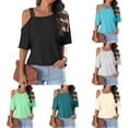 thumbnail image 2 of Women Sexy Off Shoulder Tops 2024 Fashion T Shirt Shirt Summer Short Sleeve Casual Vacation T Shirt, 2 of 2