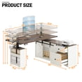 thumbnail image 2 of ANPOO 63" Farmhouse L Shaped Electric Standing Desk, Height Adjustable Corner Desk with Power Outlets, Storage Drawers and Adjustable Shelves, Standing Elegant Computer Desks for Home Office, White, 2 of 9