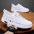 thumbnail image 2 of Zapatos vulcanizados de cuero blanco para hombre, zapatillas informales transpirables para estudiantes, Tenis impermeables para adolescentes, 2 of 4