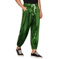 thumbnail image 4 of Pantalones de drawstring con lentejuelas INSPIRE CHIC para hombres, con cintura elástica, ropa de noche, jogger brillante 28 Verde, 4 of 5