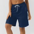 thumbnail image 2 of Womens  Shorts Drawstring Waist Long Yoga Shorts Casual Loose Running Shorts with Pockets navy Medium, 2 of 5