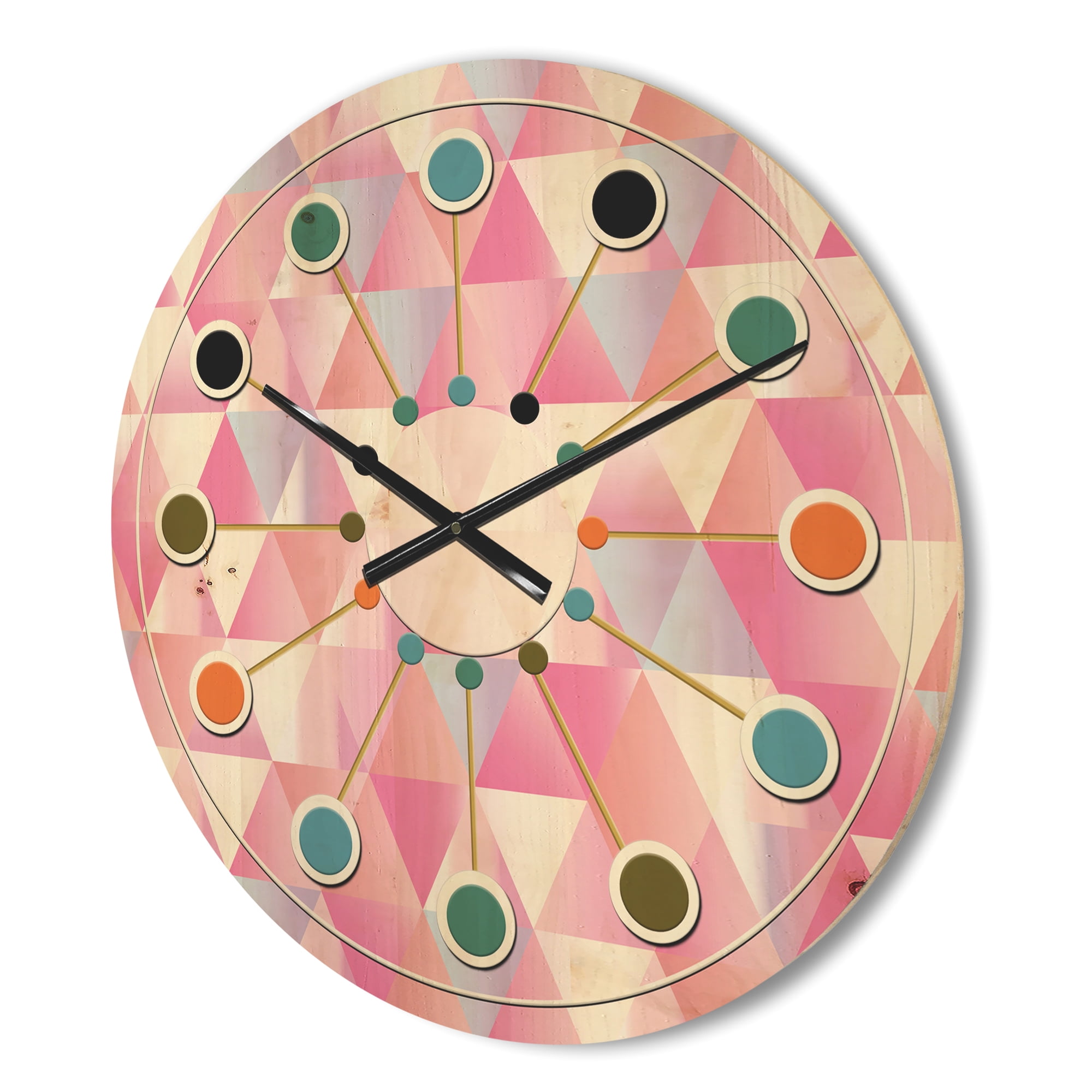Designart 'Diamond Retro Pattern VI' Mid-Century Modern Wood Wall Clock