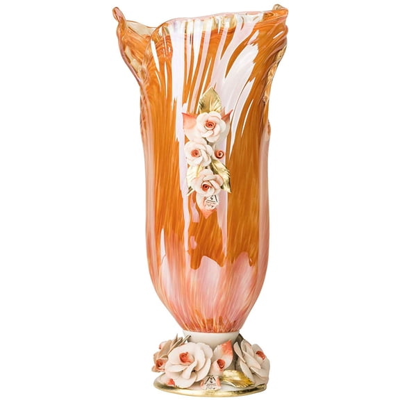 White Crystal WVS1225/ORG, 16" Luxury Nabil Murano Bud Vase, Orange Crystal Flower Jar