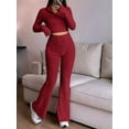 thumbnail image 5 of Women'S 2 Piece Pants Sets Long Sleeve Zip Short Top Pants Sexy- Slim Lounge Tracksuit Outfits Wine Red M, 5 of 6