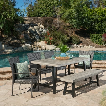 Anson Outdoor 6 Piece Stacking Wicker Dining Set with ...