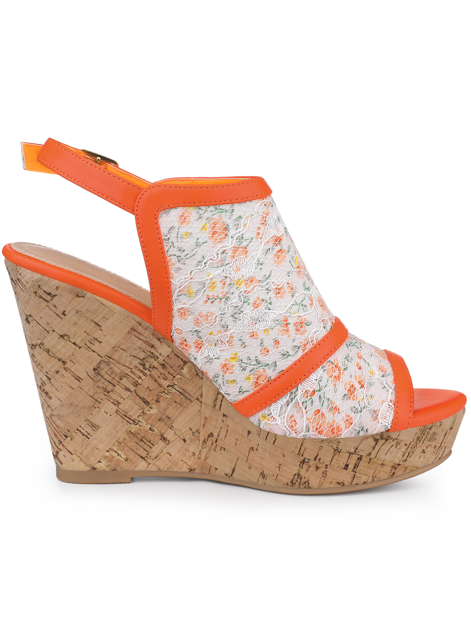 DARING DIVA Women's Open Toe Platform Heel Lace Wedges Sandals Orange Flower 6
