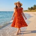 thumbnail image 3 of GRACE & GRANDEUR Women's Plus Size Dresses Square Neck Short Sleeve Smocked Flowy Summer Midi Dress Brick Red 4X, 3 of 8