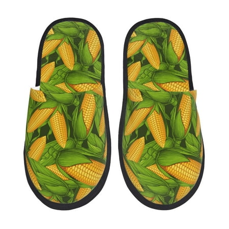 Balery Fresh Corn 1 Slient Indoor Furry Fleece Comfort House Shoes Soft Non-Slip Home Shoes Cotton slippers House Slippers-- Large