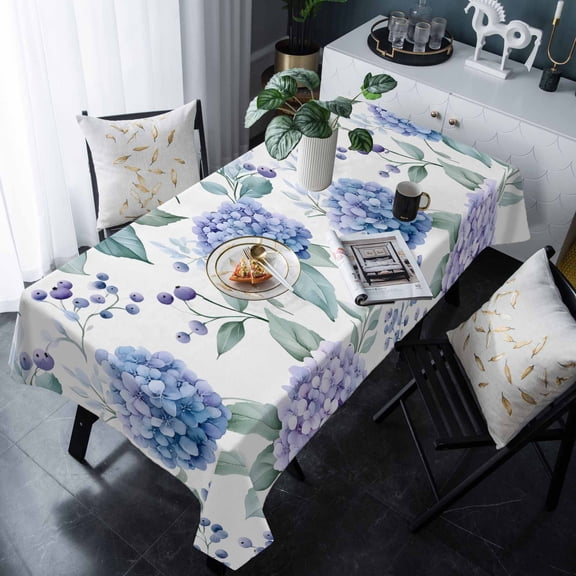 Blue Purple Spring Floral Tablecloth Rectangle Table Cloths 54x108 , Waterproof Tablecloth Outdoor Table Cloth, Summer Botanical Elegant Washable Table Cover for Kitchen Dining Party