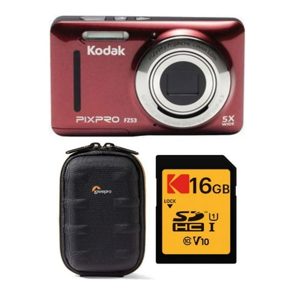 Kodak PIXPRO Friendly Zoom FZ53 Digital Camera (Red) with Case and Memory Card