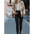 thumbnail image 6 of Women Color Block Jackets Long Sleeve Lapel Snap Buttons Coats Tops Fall Casual Patchwork Checked Jacket Blouses Khaki S, 6 of 10