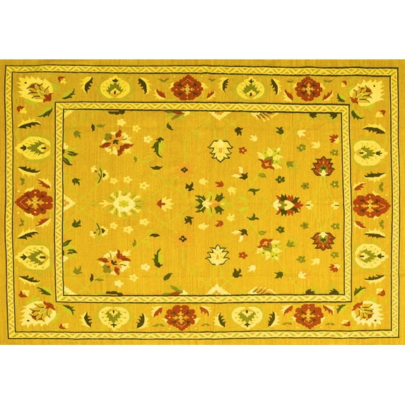 Ahgly Company Machine Washable Indoor Rectangle Abstract Yellow Contemporary Area Rugs, 5' x 7'