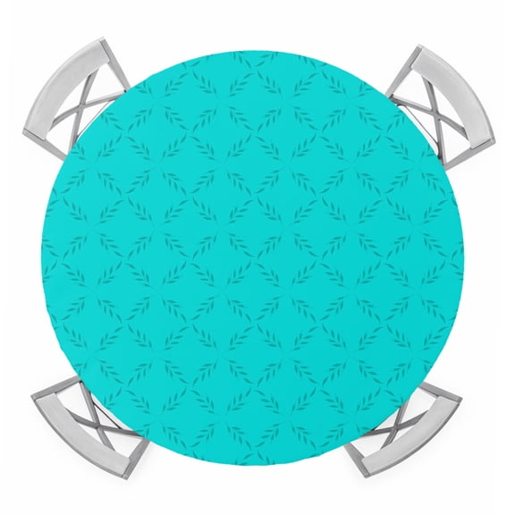 Turquoise Plaid Round Tablecloth for 36-44 Inch Tables,Fitted Table Cover with Elastic Edge,Geometric Leaf Diamond Morocco Abstract Waterproof Outdoor Table Cloth Protector for Patio Garden Dinner