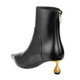 thumbnail image 3 of FSJ Women Unique Teardrop Mid Heel Short Boots Closed Pointy Toe Booties Ankle High Shaft Zipper Shoes Chic Dress Solid Color Business Size 11 Black, 3 of 5