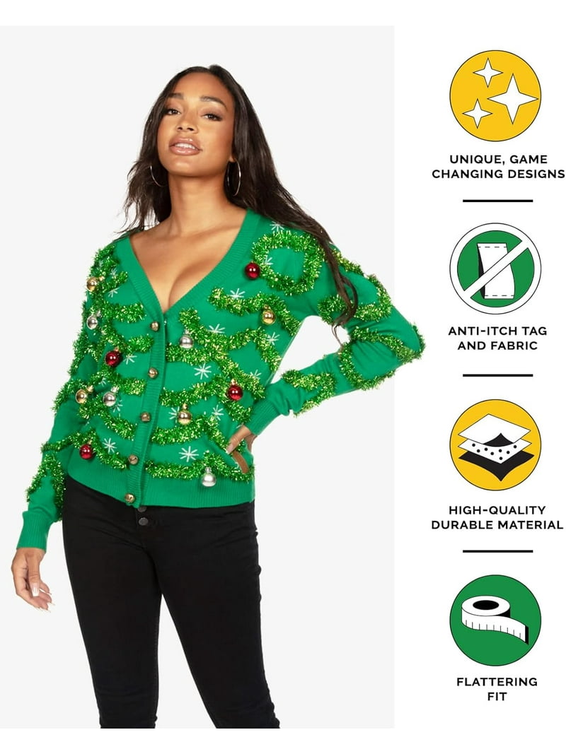 Tipsy Elves Women's Ugly Christmas Sweater with Ornaments, Acrylic
