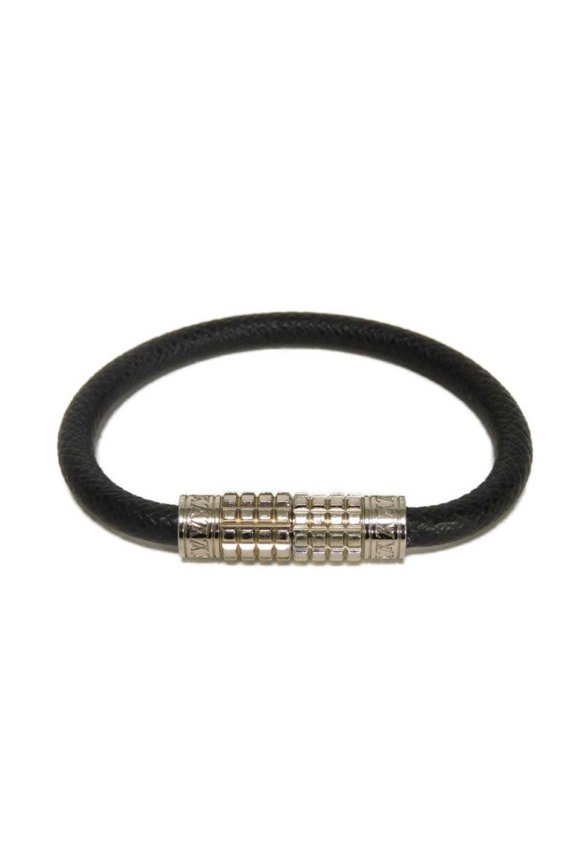 Pre-Owned Louis Vuitton LOUIS VUITTON Bracelet Braslet Digit LV Logo Silver Snap Closure Taiga...