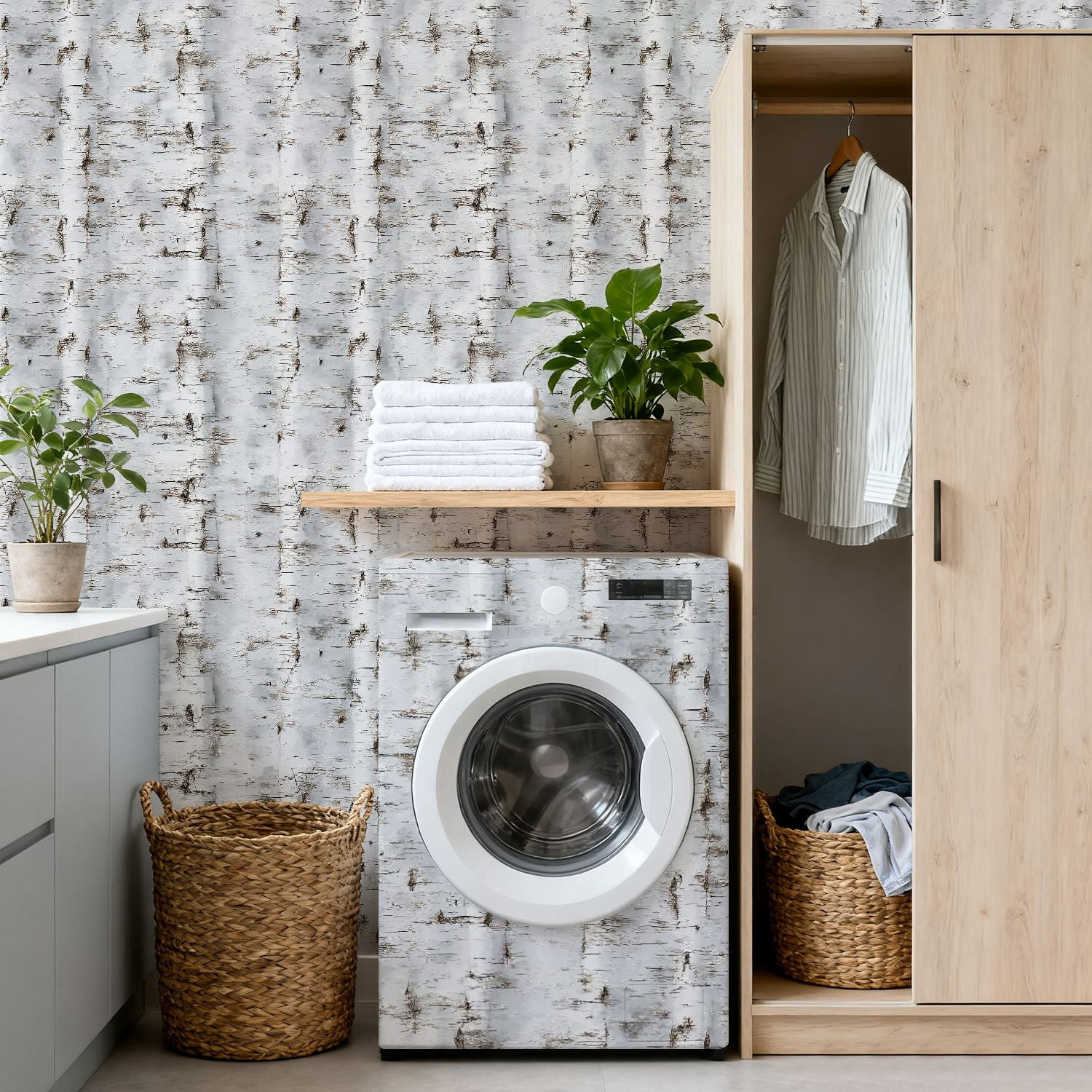 Peel and Stick Wallpaper 17.7in x 9.8ft Rustic Forest White Birch Tree Bark Natural Rustic Details Contact Paper Vinyl Waterproof Self Adhesive Wall Paper for Bedroom Shelf Cabinet Renter Friendly