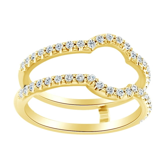 Round Cut White Natural Diamond Enhancer Ring Guard In 14K Solid Yellow Gold (0.37 Ct)