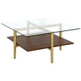 thumbnail image 3 of Evelyn&Zoe Otto 32" Wide Square Coffee Table with Faux Walnut Shelf, Brass, 3 of 5