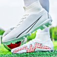 thumbnail image 4 of Zapatillas de fútbol profesionales antideslizantes para hombre y mujer, zapatos de fútbol al aire libre, tacos largos, botas de fútbol TF, botines de entrenamiento, 4 of 5