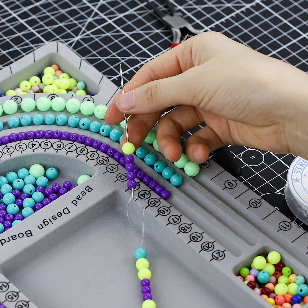 Bead Board for Jewelry Making Bead Tray Beading Supplies Flocked Design Necklace  Maker Bracelet Making Trays Measurement Board Handmade DIY Craft Tools Kit  with Jewelry Pliers 