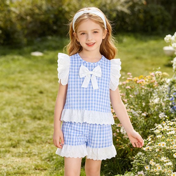 Girls Suit Short Sleeve Casual Little Soft Summer for Girls Bermuda Sporty Outdoor Matching Set Shorts Set
