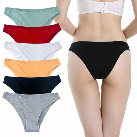 

rygai Low-Rise Elastic Waistband Seamless Women Briefs Simple Solid Color Cotton Panties Grey M