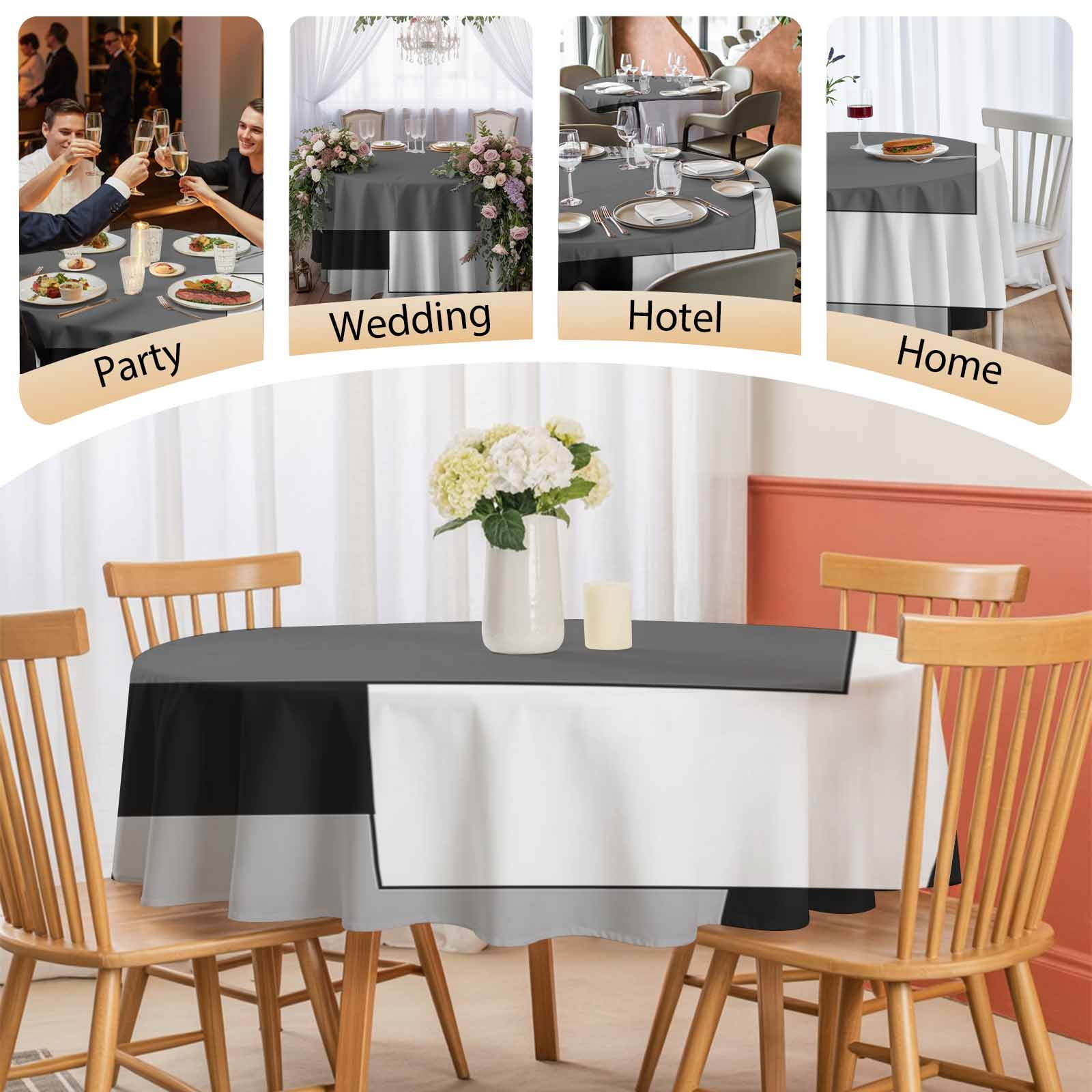 Round Tablecloth Black White Grey Color Block Waterproof Oil Proof Polyester Table Cloth Cover Decor for Home Dining Outdoor,Patio,Parties, 60" Dia. Abstract Modern Geometric