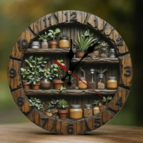 Wall Clock Decorative - Rustic Greenery Shelf Print 2D Vintage Wall Clocks Battery Operated Silent Non-Ticking for Bedroom, Living Room, Kitchen, Office, Classroom, 10 Inch