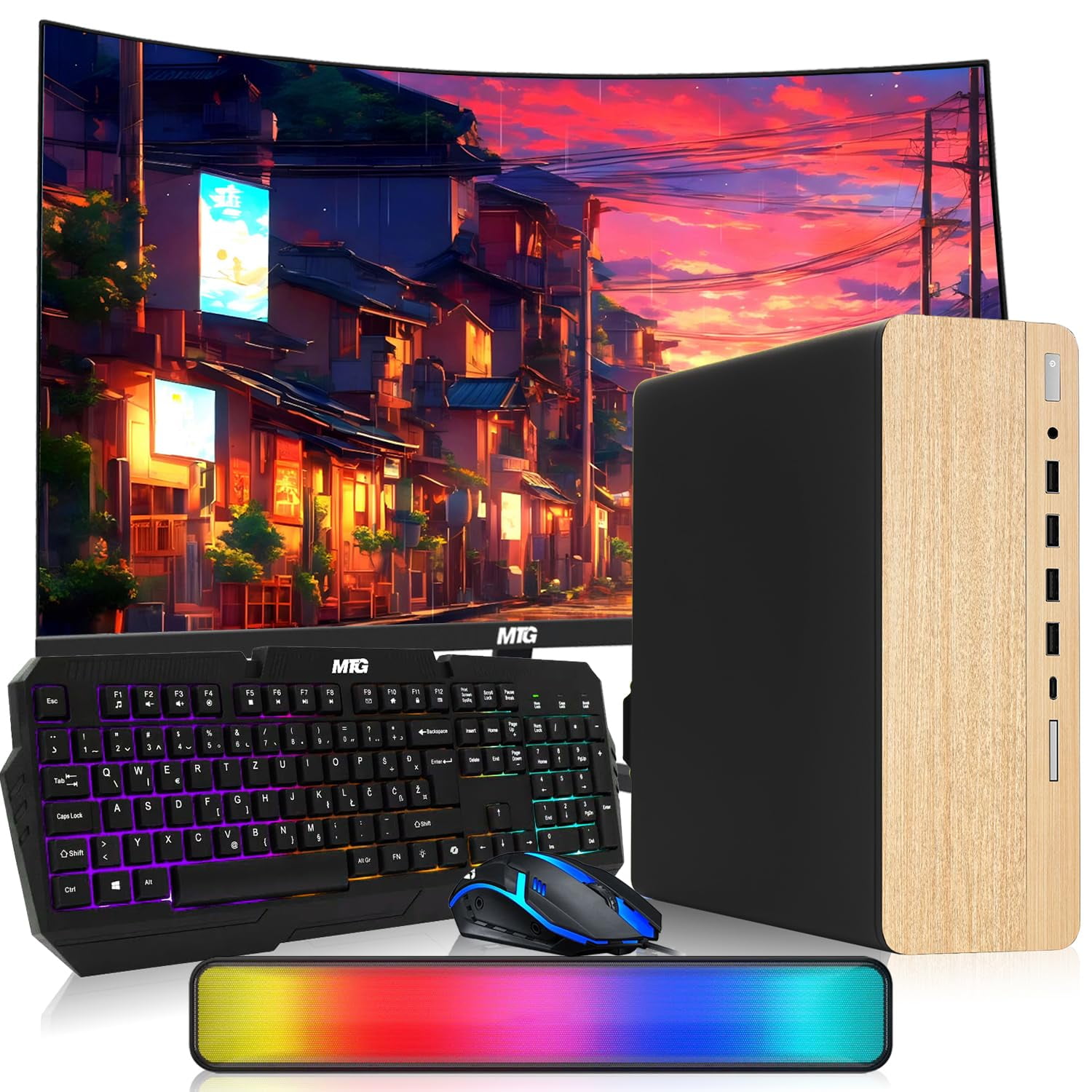 Restored TechMagnet HP G4,AMD Pro A10-9700 R7,Light Dual Premium Gaming Desktop Computer PC,GT-1030 2GB GDDR5,16GB RAM,512GB SSD,24 Inch Curved Monitor,AI-Enabled RGB KBM,RGB Soundbar,Windows 11